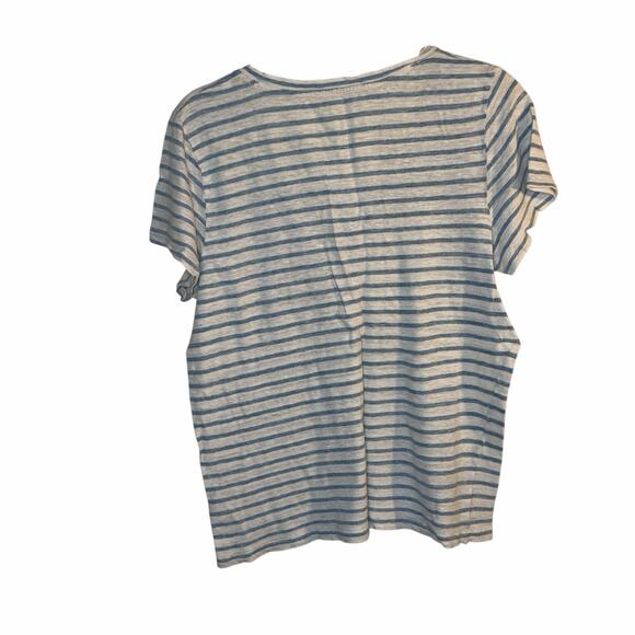 J.Crew 100% Linen Striped V-Neck Tee – Size XL – Light Blue & White - Picture 3 of 5